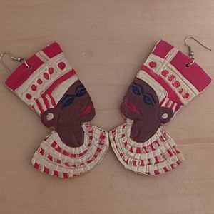 Leather Earrings with Egyptian Theme – Red